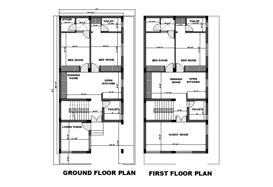 27’x53’ East facing house plan is given as per vastu shastra in this Autocad drawing file. Download the 2D Autocad file.