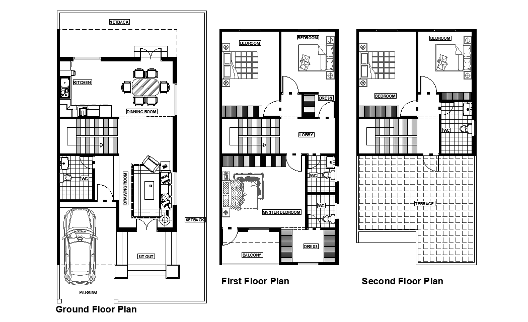 27’x53’ the house is given in this 2D Autocad drawing file. Download now.