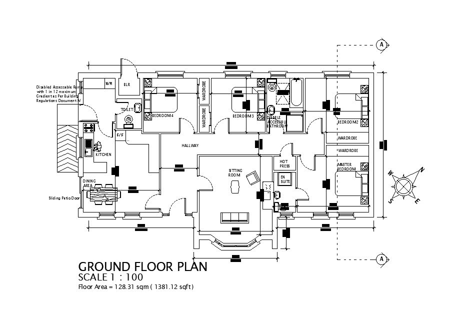 27’x56’ house plan is given in this Autocad drawing file. Download now.