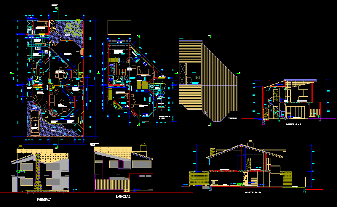 Modern house design 2D cad drawing is given in this cad file