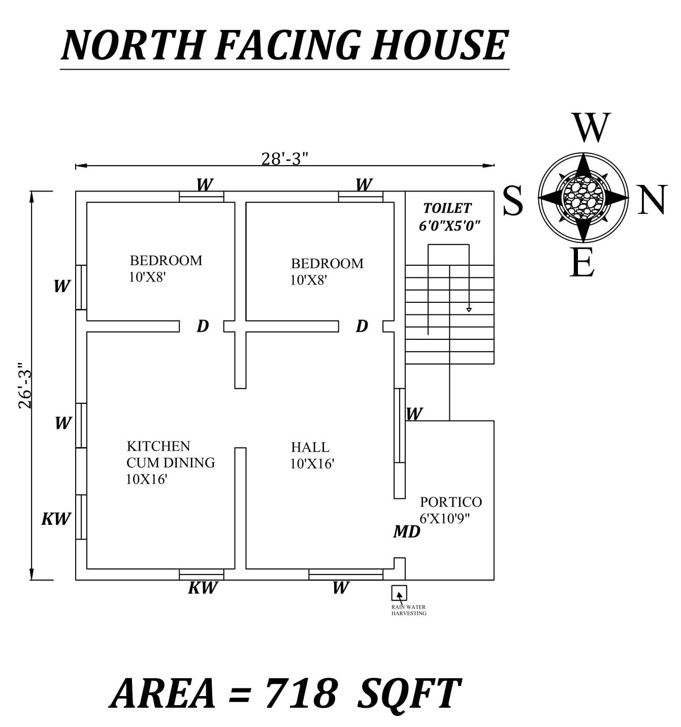 28'3" X26'3" North Facing 2BHk House Plan As Per Vasthu Shastra,Autocad DWG file details.
