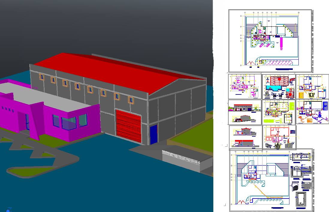 Craft Industrial DWG Design with 2D Plans and 3D Rendered Layout