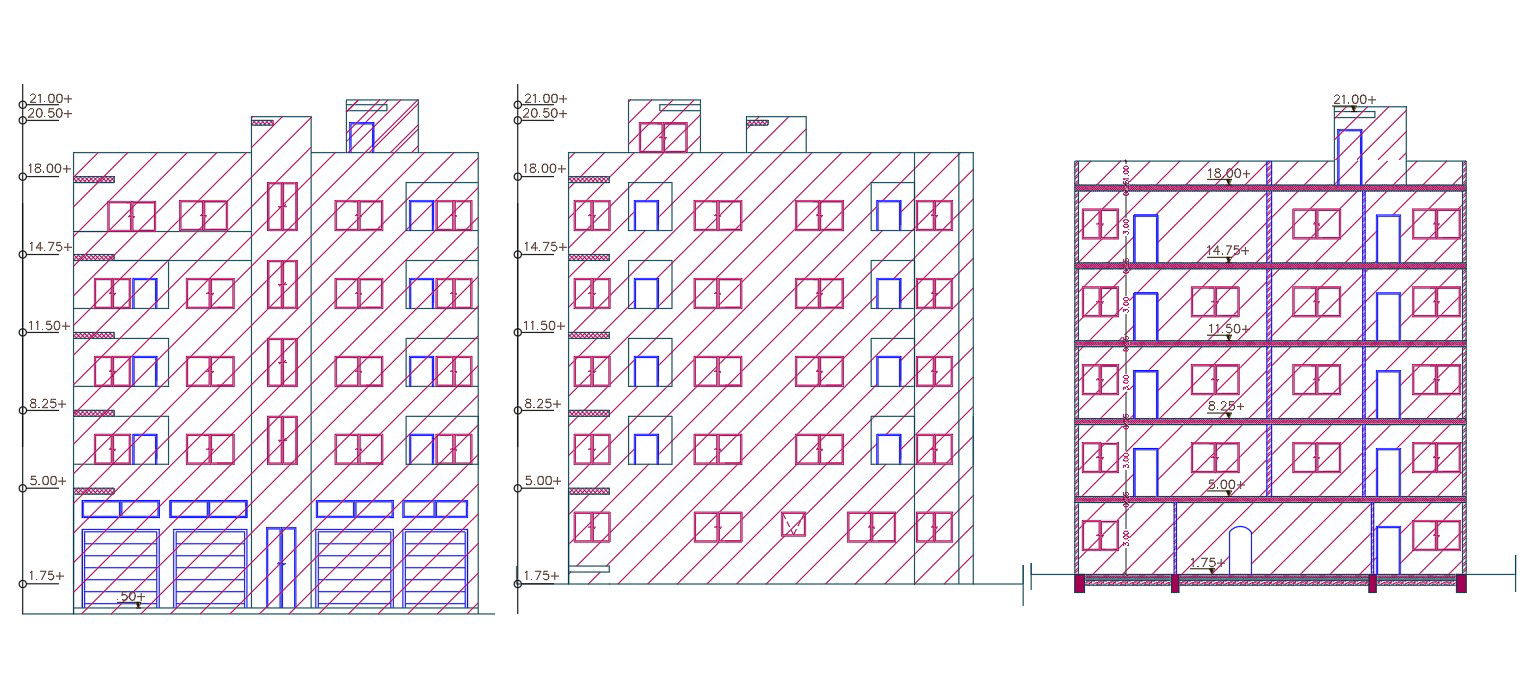 2850 Square Feet Apartment Building Design DWG File