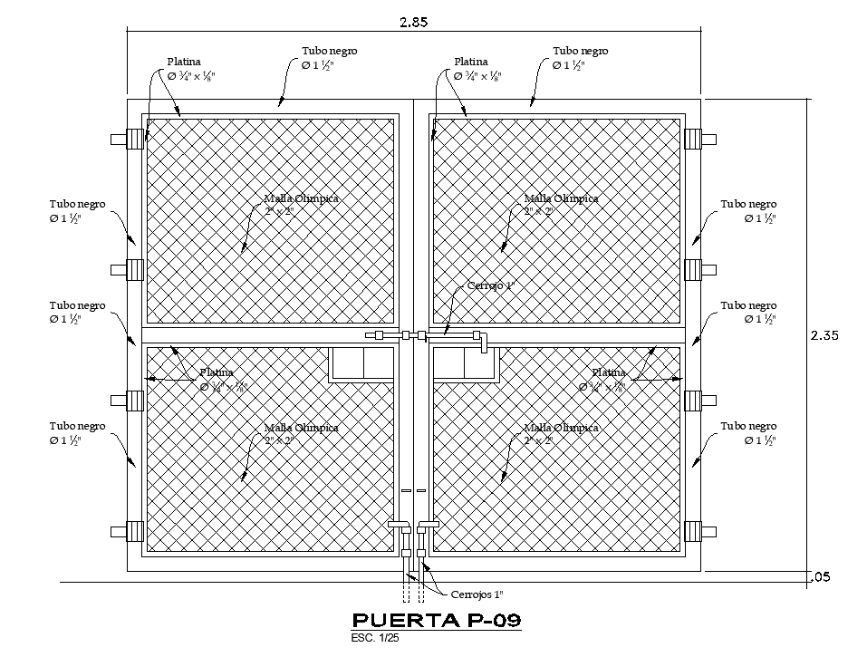 285cm length of the door plan 2D AutoCAD DWG drawing file is given