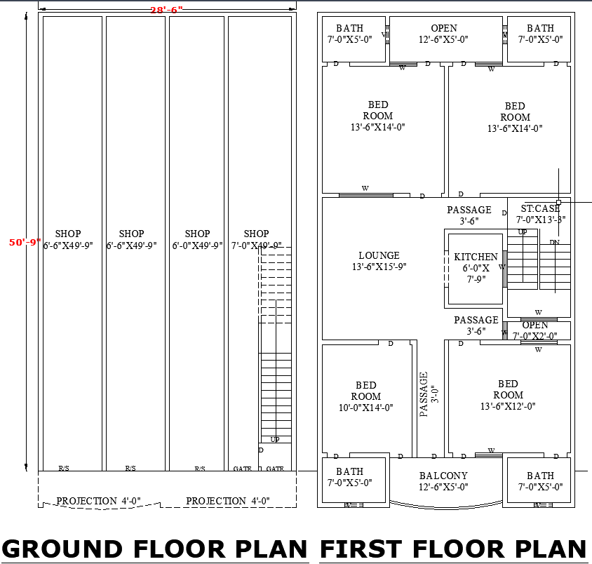 28-6x50-9 Mixed Commercial Residential AutoCAD Layout for Architects