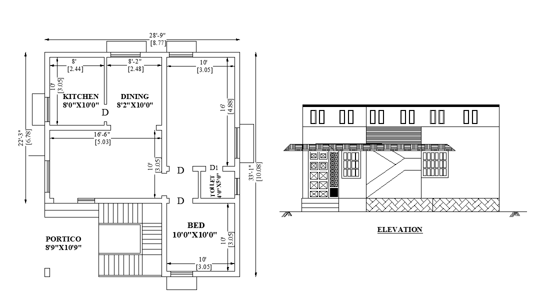 28'9"X22' North facing 2bhk house plan as per Vastu Shastra. Download Autocad DWG and PDF file format of this house plan.