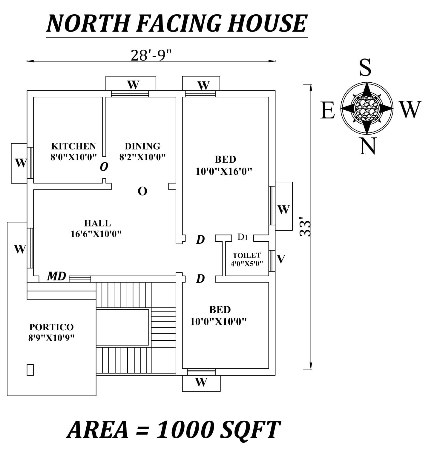 28'9"x33' Amazing North facing 2bhk house plan as per Vastu Shastra,Autocad DWG and Pdf file details.