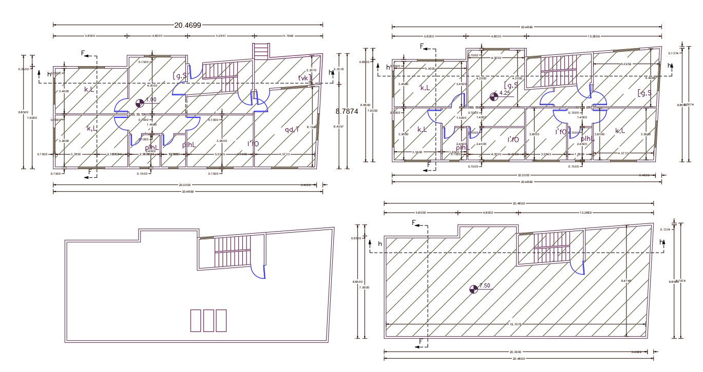 28 X 67 House 2 Unit Plan Design AutoCAD File