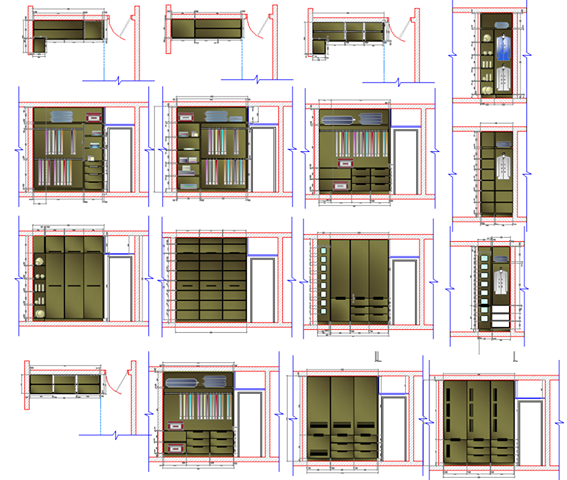 Closet Interior Design CAD Drawing with Detailed Elevation and Section