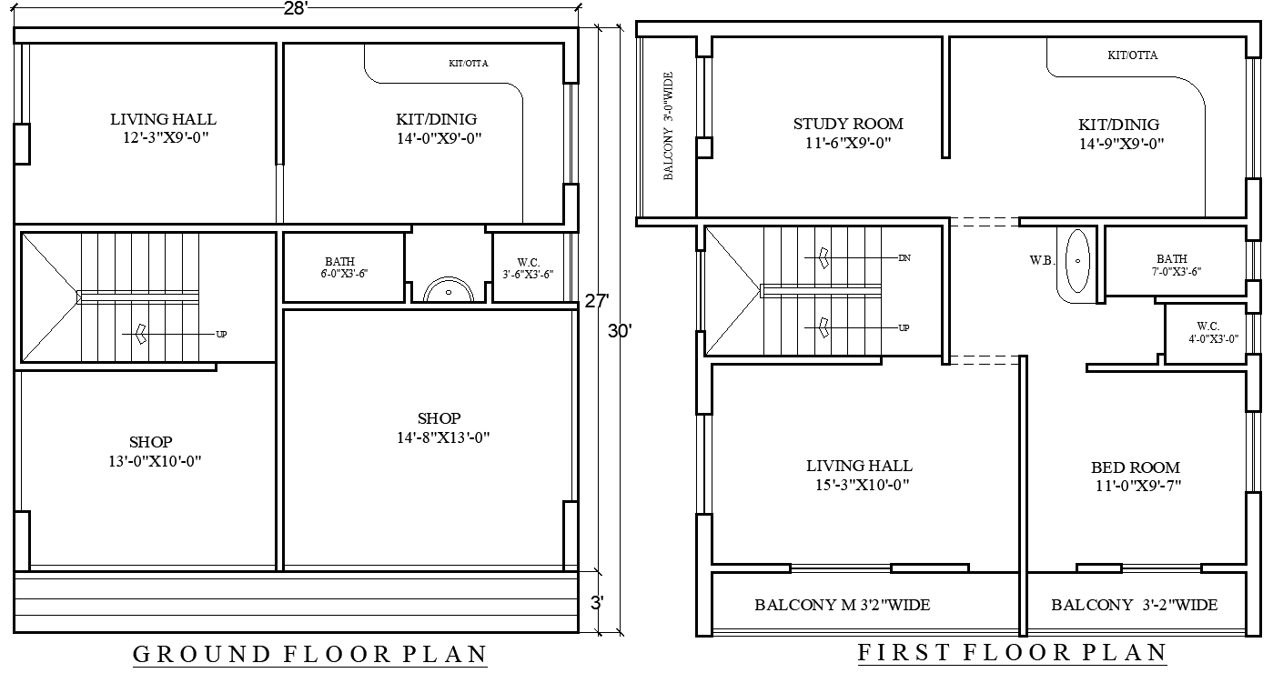 28x30Ft House Plan with Shop on Ground and First Floor