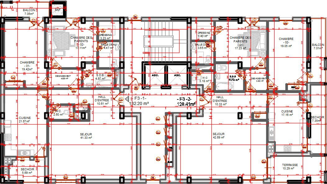 28x14m apartment fifth floor is given in this CAD file