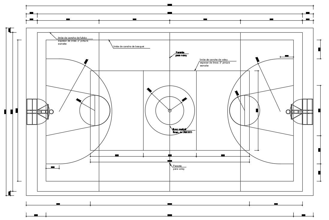 28x19m basket ball plan is given in this Auotcad drawing file. Download now.