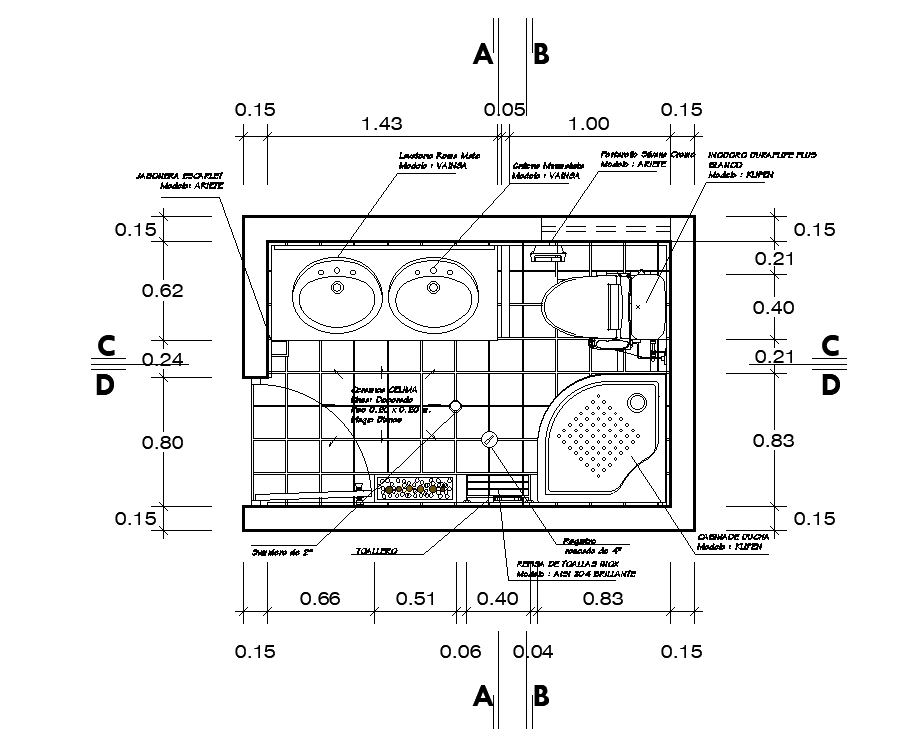 2.8x2m bathroom plan is given in this AutoCAD drawing model.Download now.