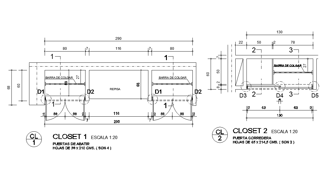 AutoCAD DWG Layout Design of Home Closet 2900x680mm