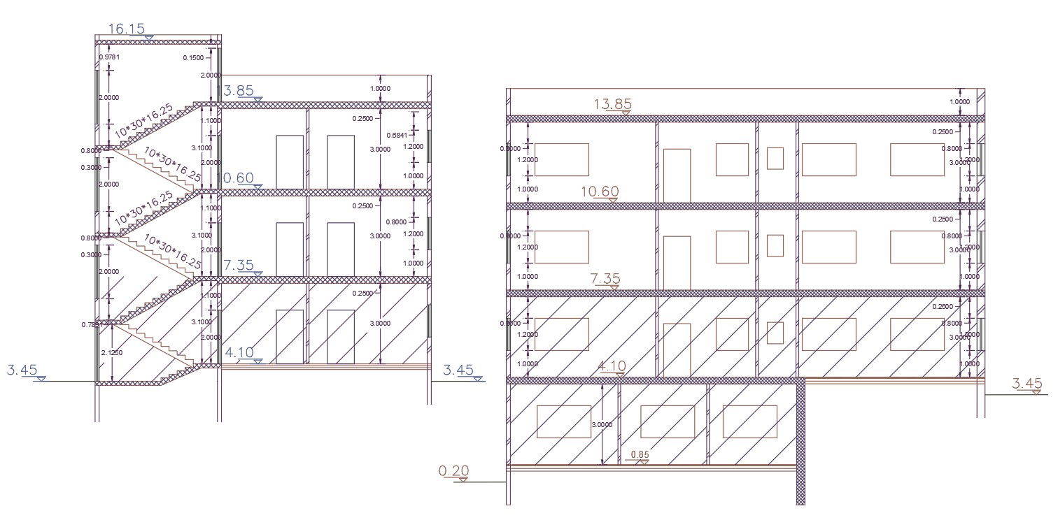 290 Sq Yd Apartment Building Section Drawing