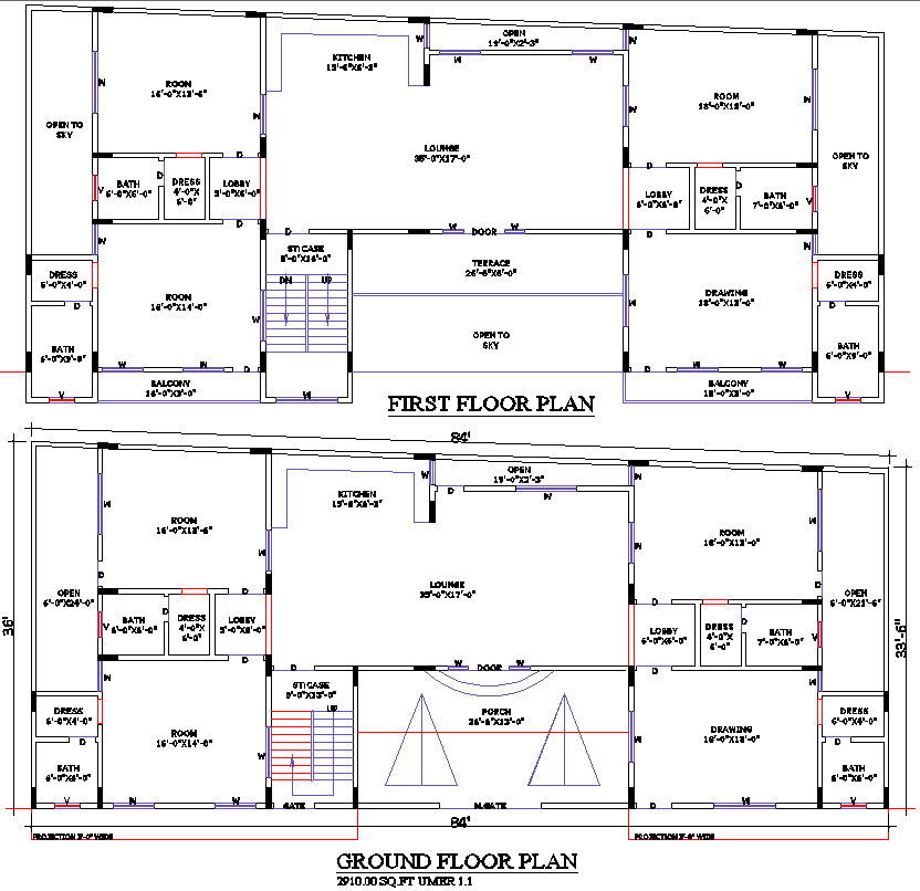 2910 Sq. Ft. 2-Story House Plan with Detailed DWG Layout