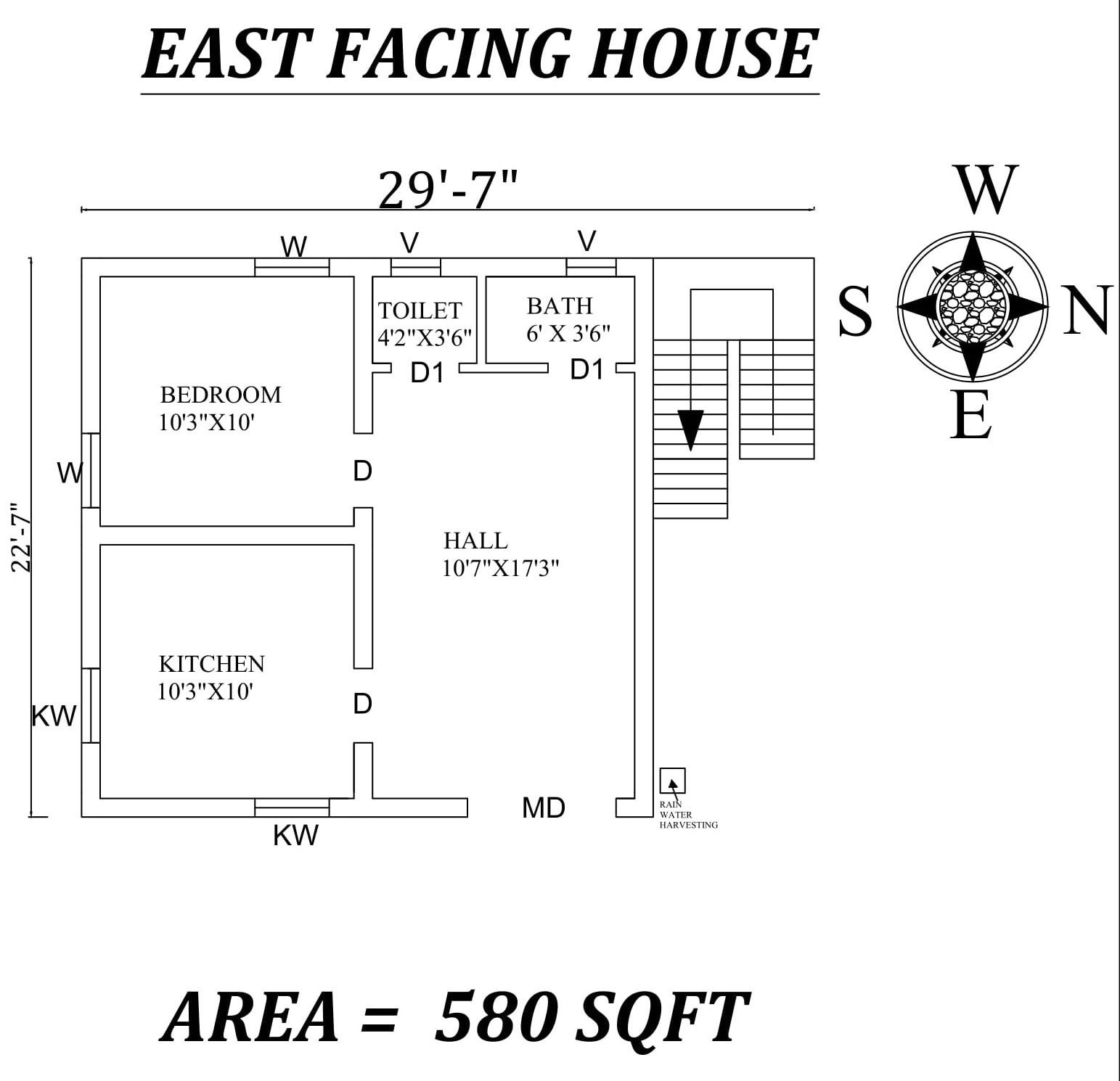 29'7"X22'7" Amazing East Facing SIngle BHk House Plan As Per Vasthu Shastra