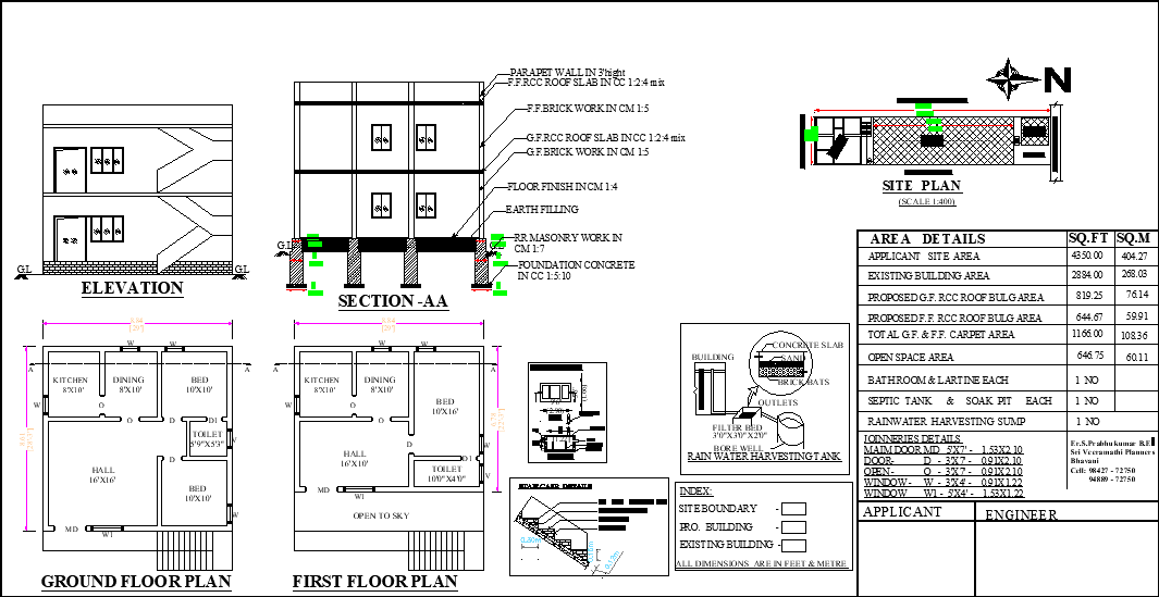 29'X28' 2bhk North facing Ground and First floor Home Plan as per vastu Shastra. Download Autocad Drawing file and PDF file.