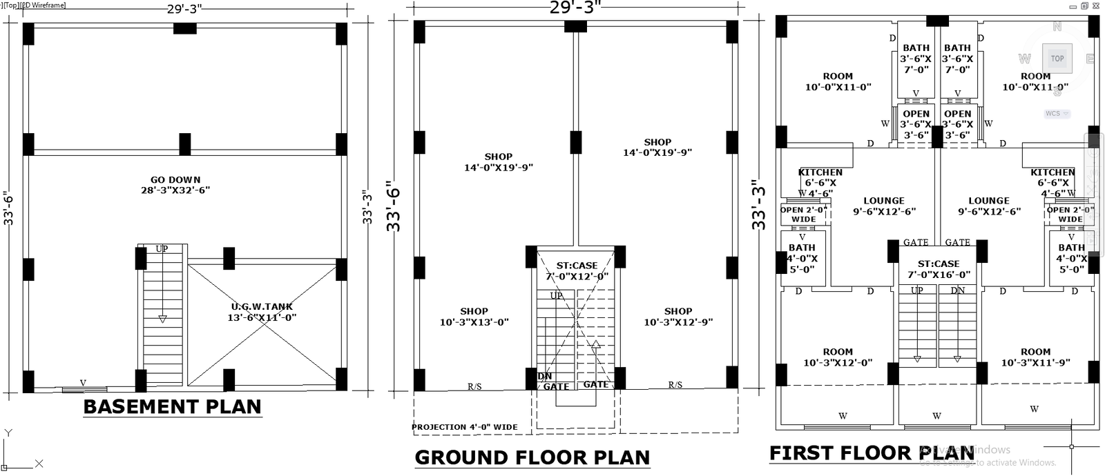 29x33 Mixed-Use Building DWG Plan with Basement and Shop