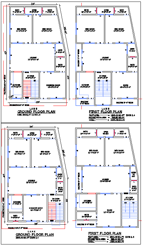 Detailed 29×47 2-Storey Residential House Plan in CAD File