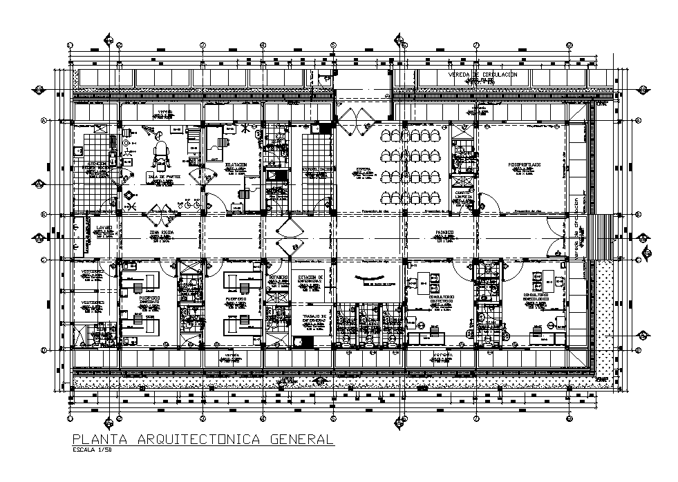 29x18m hospital plan is given in this Autocad drawing model.Download now.