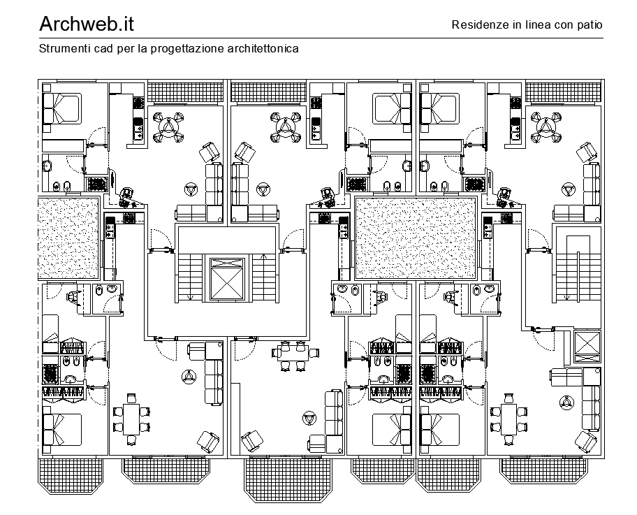 29x20m row house plan is given in this AutoCAD drawing model. Download now.