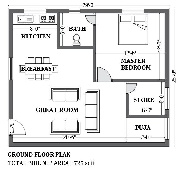29'x25' house design as per vastu shastra is given in this FREE 2D Autocad drawing file. Download now.