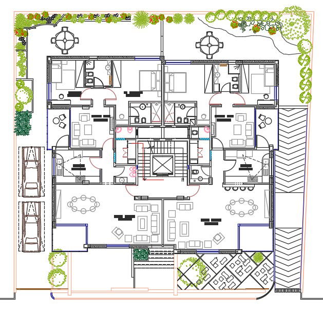 2BHK Huge Apartment Plan With Furniture Layout AutoCAD DWG Drawing
