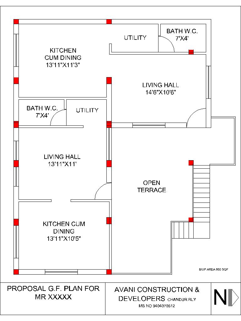 2BHK House Drawing Layout 800 Sq Ft Practical DWG Design File