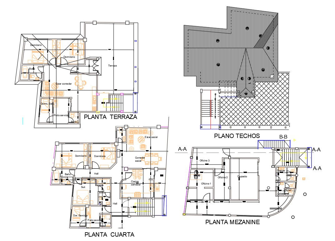 2 BHK And 3 BHK House Furniture Plan And Span Roof Design