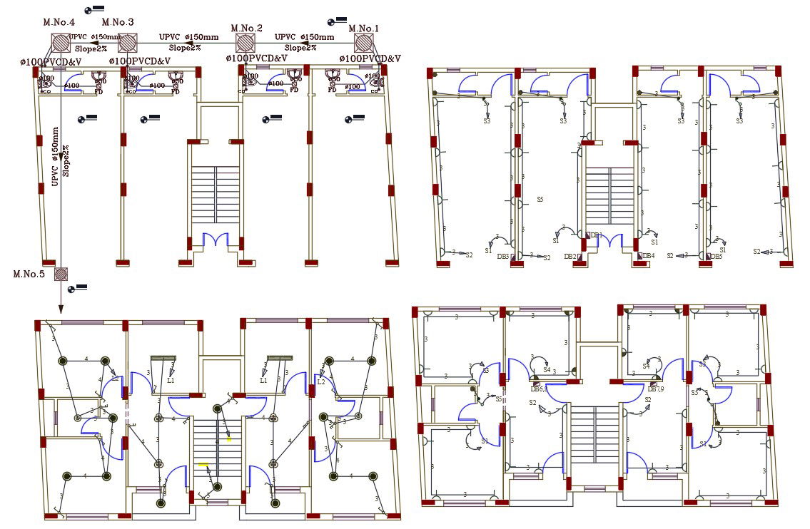 2 BHK Apartment Electrical And Plumbing Layout Plan