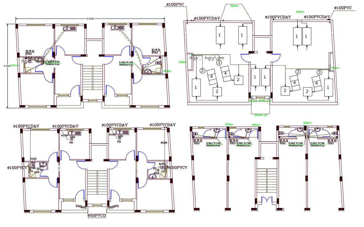 2 BHK Apartment Floor Plan Design DWG File