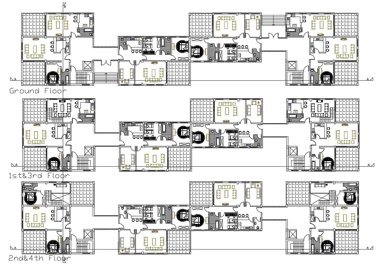 2 BHK Apartment House With Furniture Layout CAD Drawing DWG File