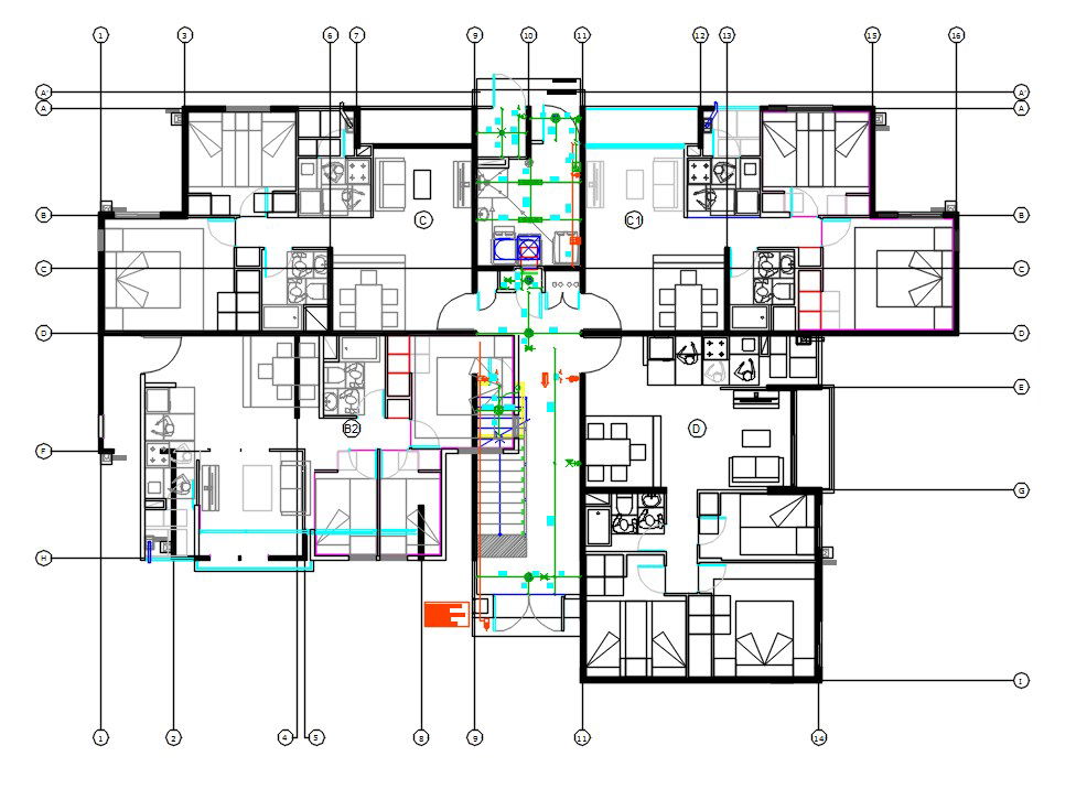 2 BHK Apartment With Furniture Plan Drawing DWG File