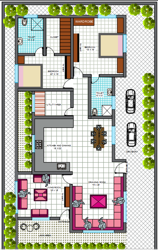 2 BHK Contemporary Style Single Floor House and Plan.