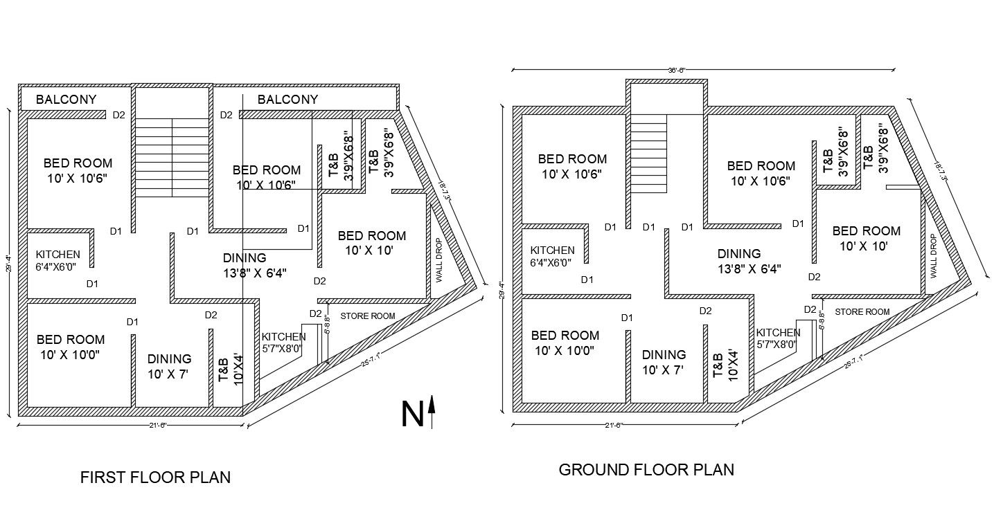 2 BHK Dual House Plan Floor Drawing AutoCAD File