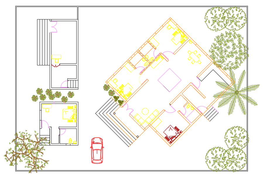 2BHK farmhouse floor plan in AutoCAD DWG file format