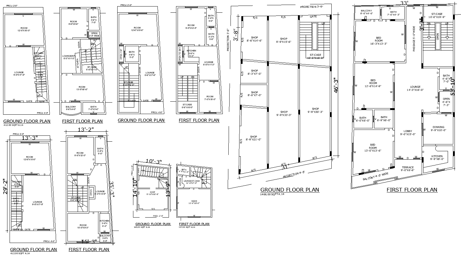 2BHK Residential Plan with Shop Layout in DWG Drawing