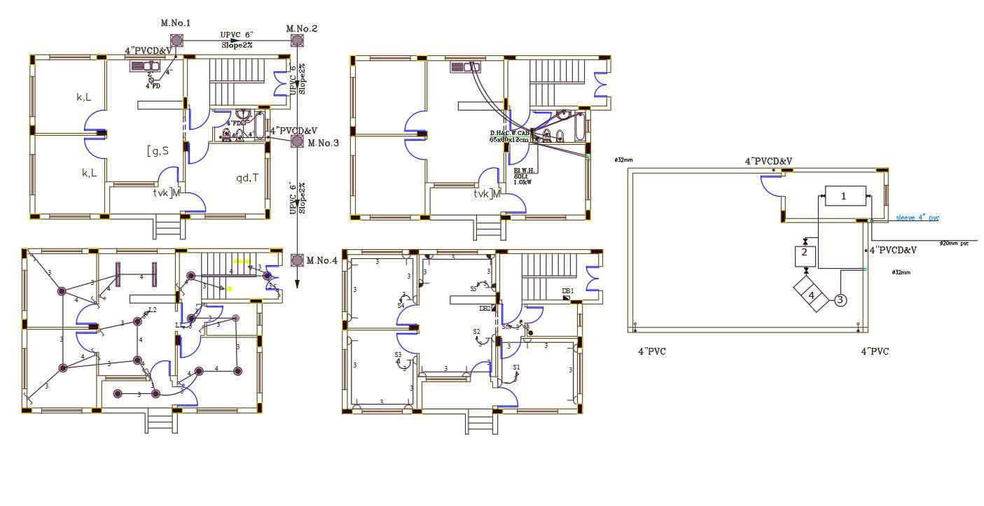 2 BHK House Electrical And Plumbing Layout Plan