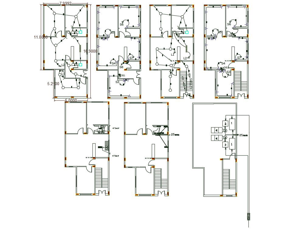 2 BHK House Electrical And Plumbing Plan CAD Drawing