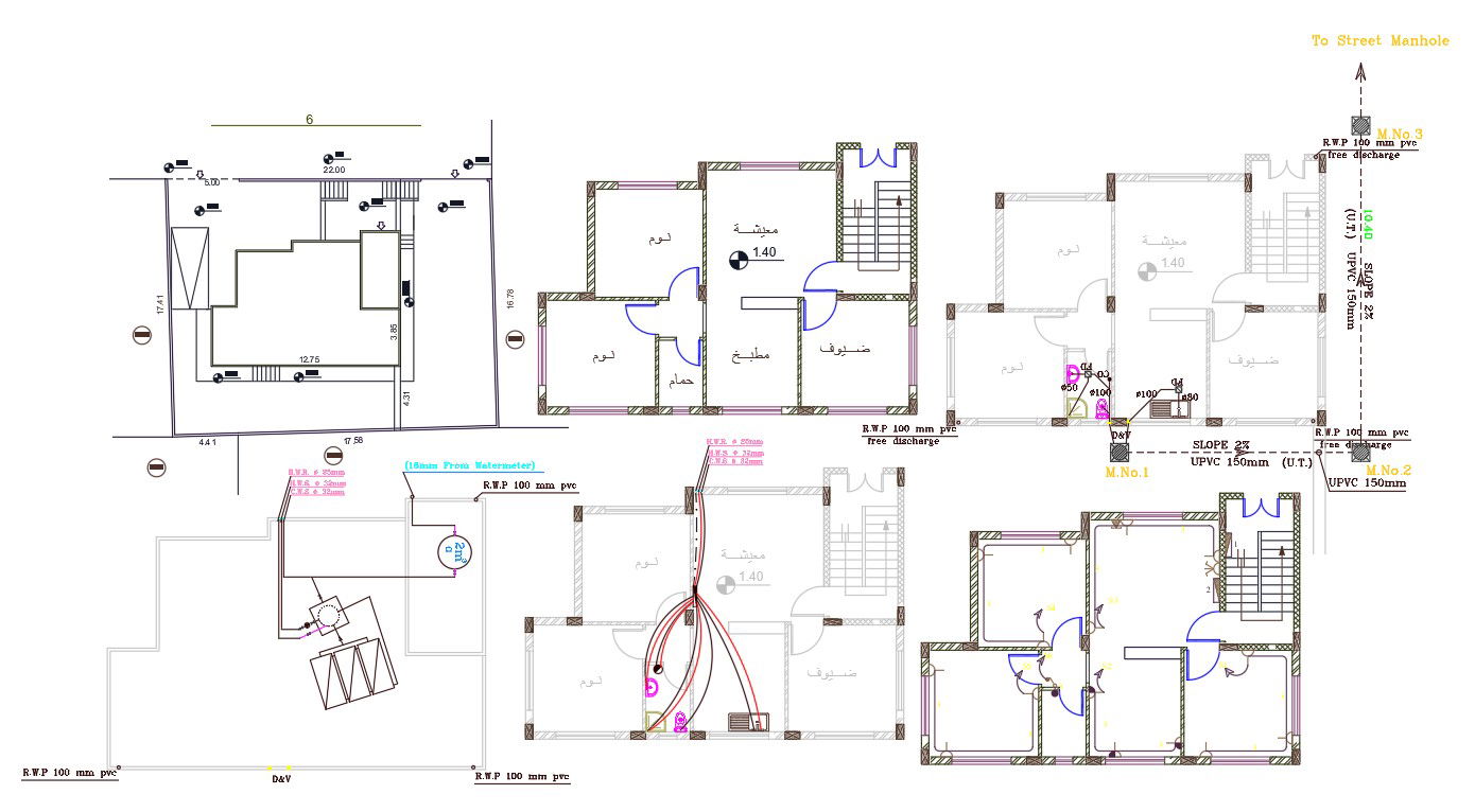 2 BHK House Electrical And Plumbing Plan DWG File