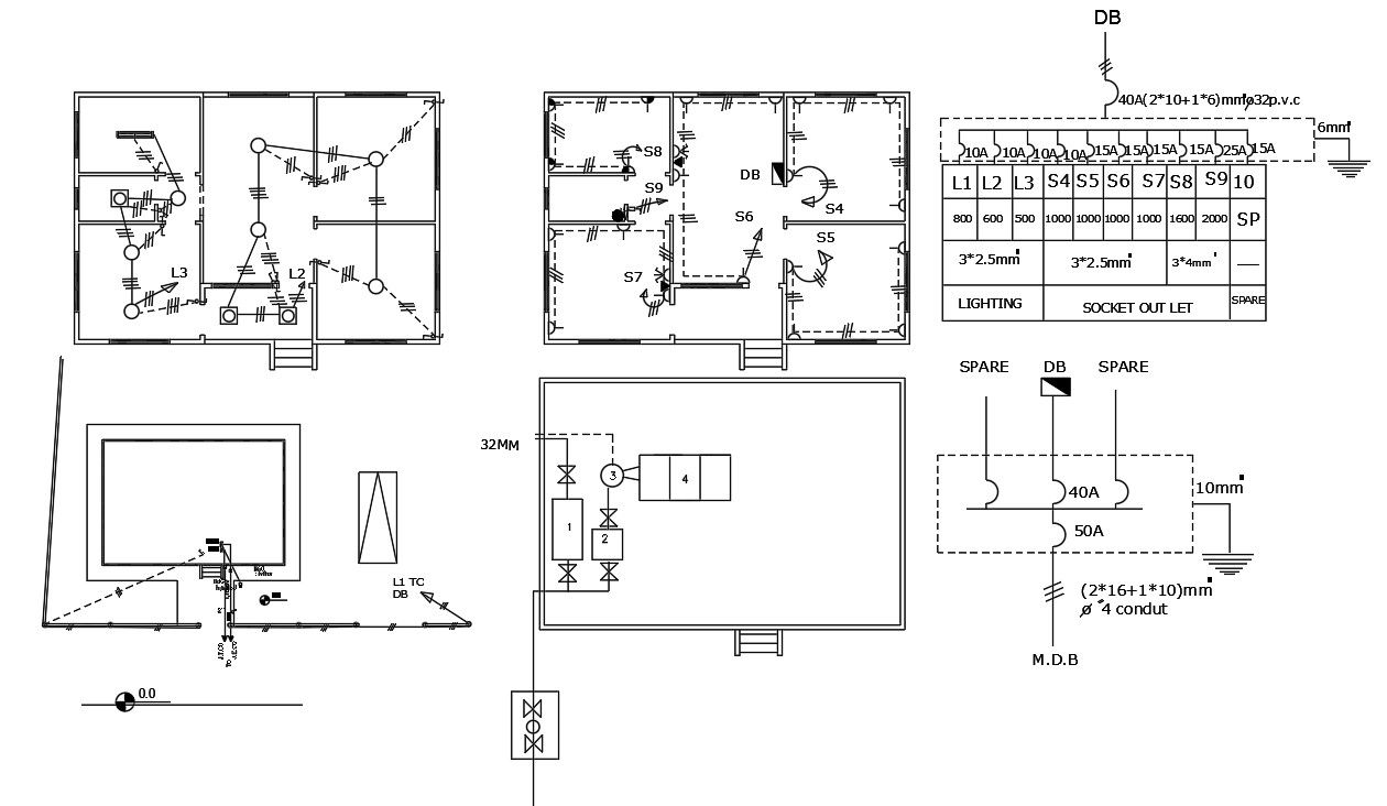 2 BHK House Electrical Layout Drawing