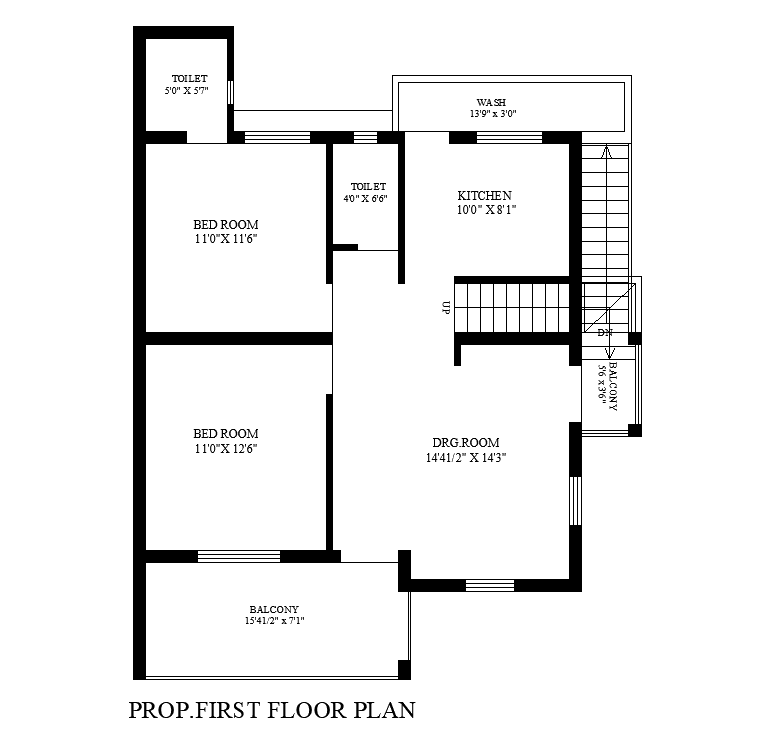 2 BHK House First Floor Plan AutoCAD Drawing Download DWG File
