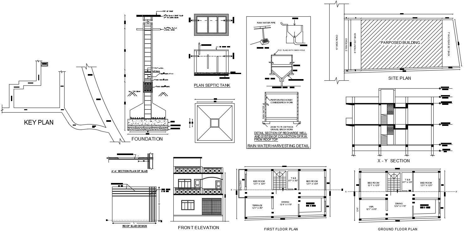 2 BHK House Project With Key Plan Drawing