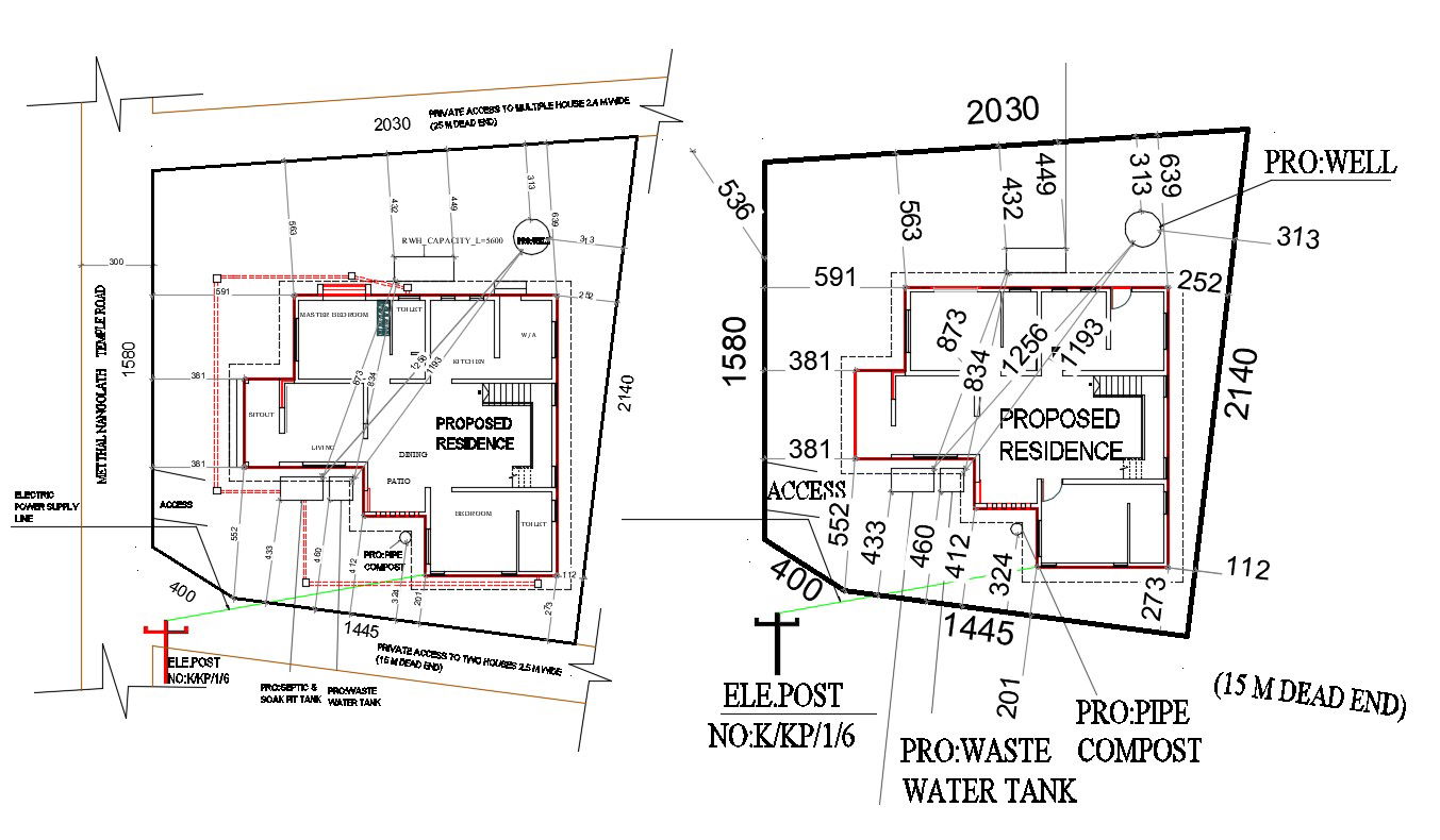 2 BHK House Purpose Plan AutoCAD Drawing DWG File