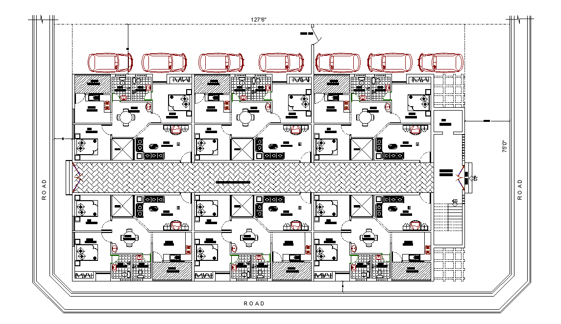 2 BHK House Town Plan AutoCAD Drawing Download DWG File