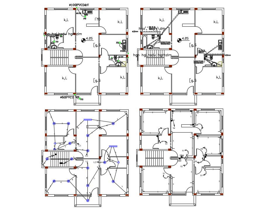 2 BHK House Wiring And Plumbing Plan Design