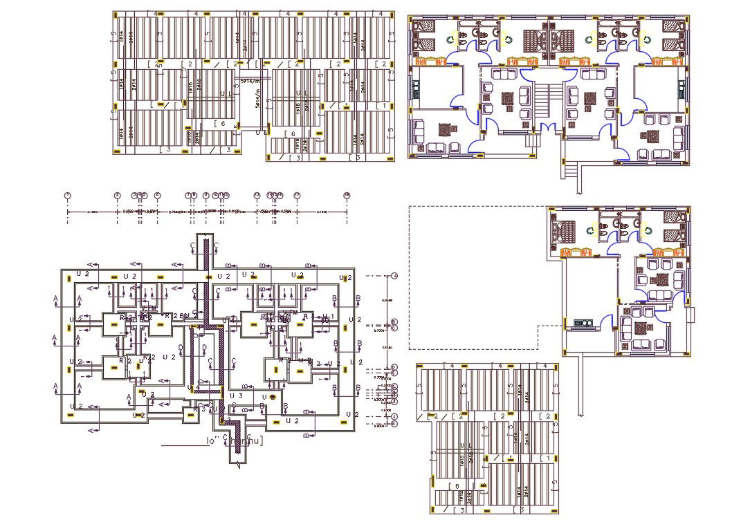 2 BHK Joint House Furniture Layout Plan CAD Drawing
