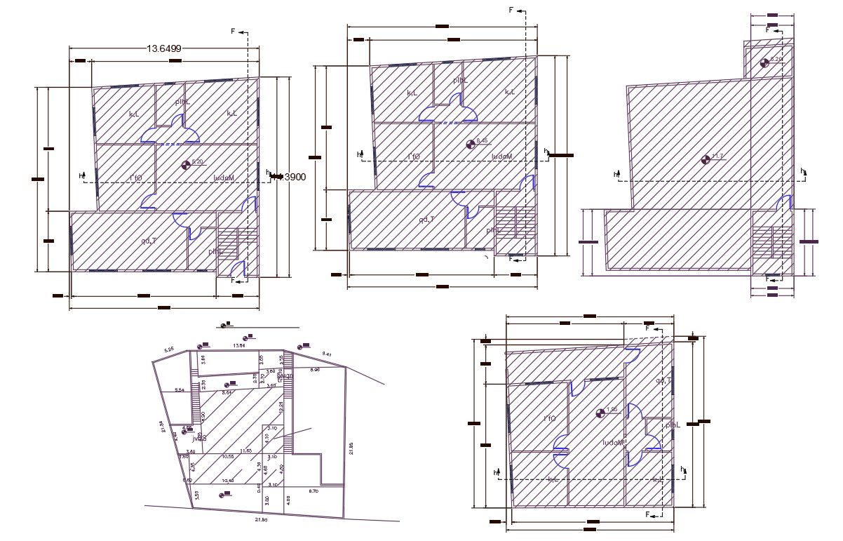2 BHK Multifamily Apartment Floor Plan AutoCAD File