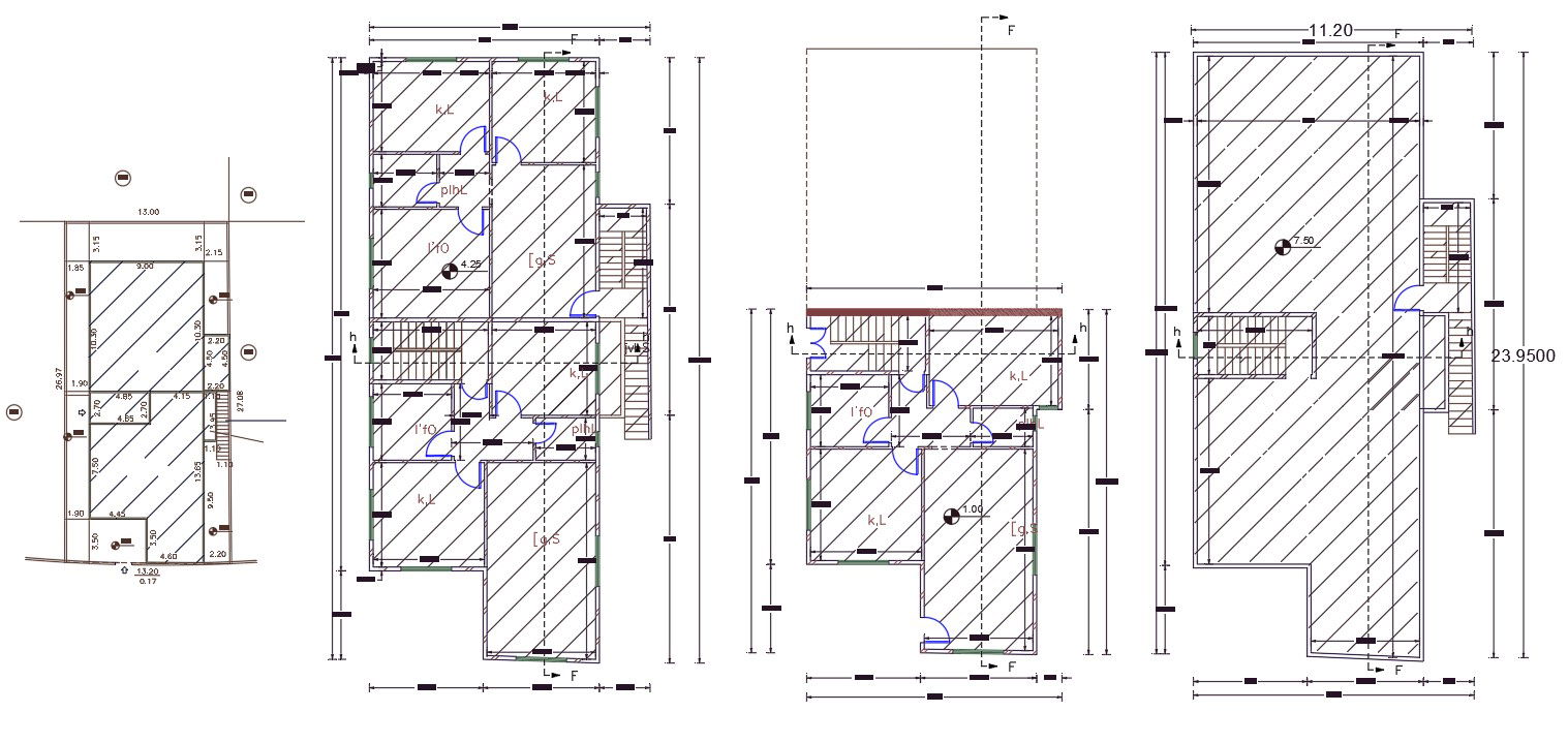 2 BHK Multifamily House Floor Plan CAD Drawing